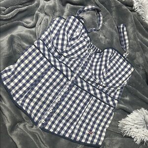 Hollister Blue and White Checkered Halter Top